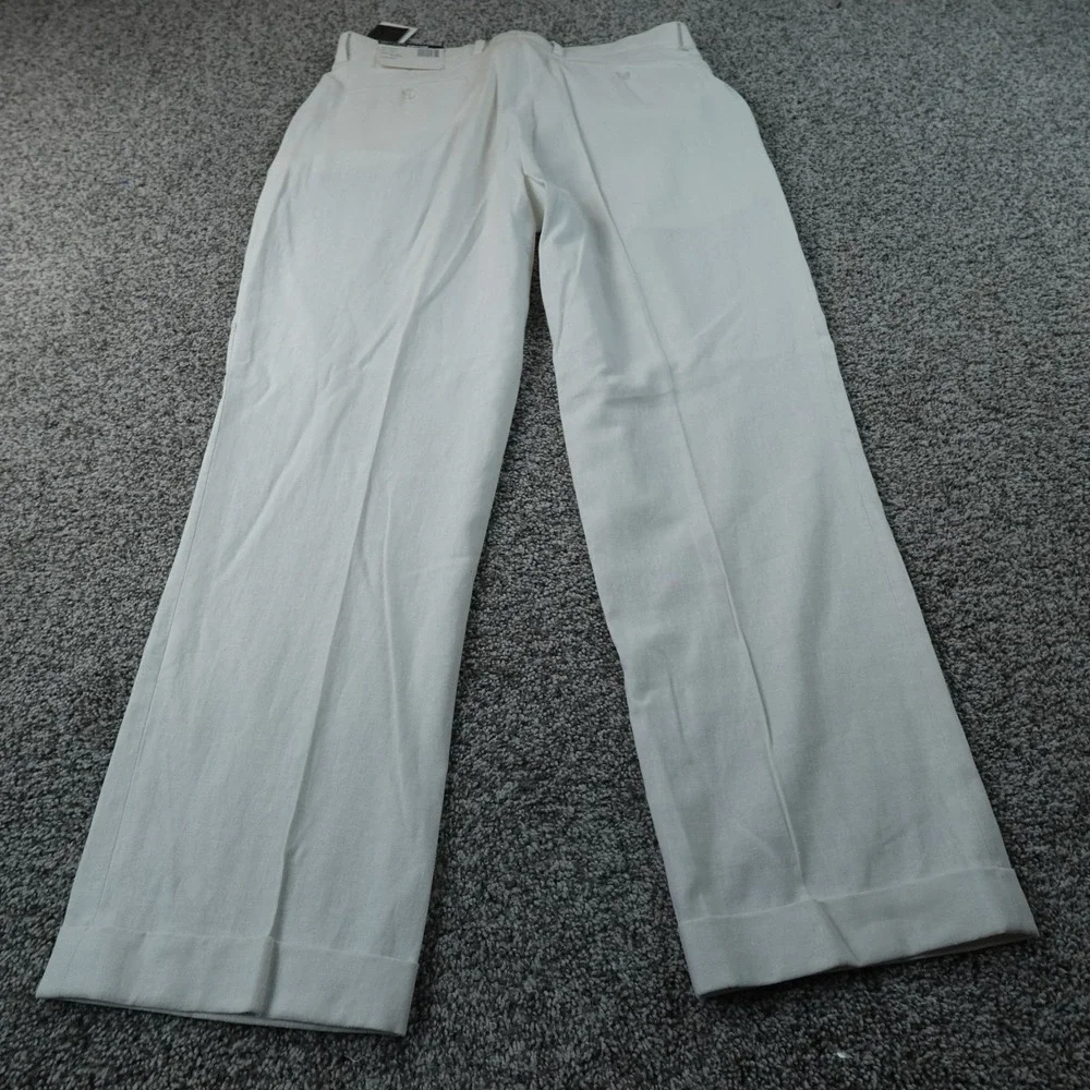 NEW Britches Pants Mens 34X30 White Linen Chino Dress Trouser Pleated Cuffed